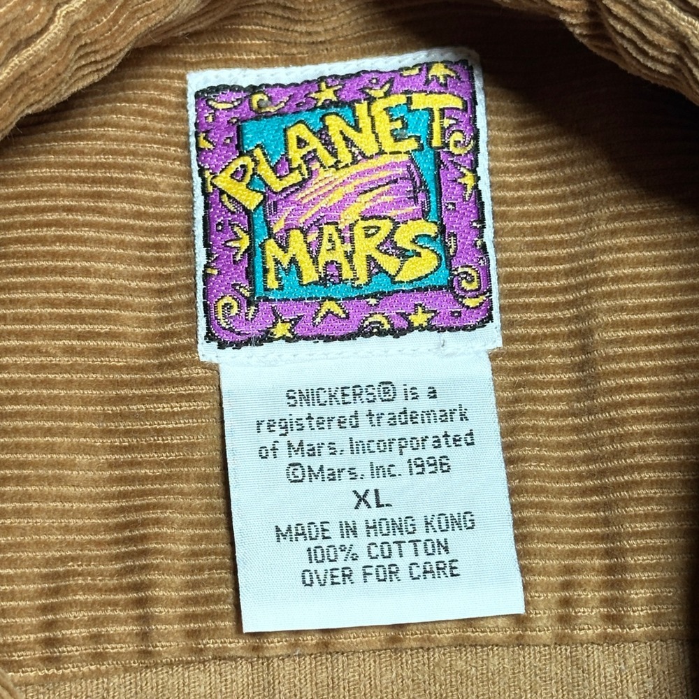 Vintage 90s Planet Mars Snickers Button Up Shirt Mens XL Corduroy Caramel Brown - Picture 4 of 11